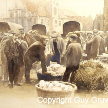 Painting titled "Piglet market at Si…" by Guy Gruwier, Original Artwork