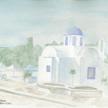 Peinture intitulée "0007 Eglise Naxos" par Aquarelles-Alain, Œuvre d'art originale, Aquarelle