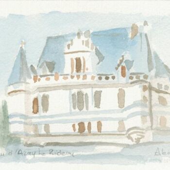 Pittura intitolato "0011 Chateau d'Azay…" da Aquarelles-Alain, Opera d'arte originale, Acquarello