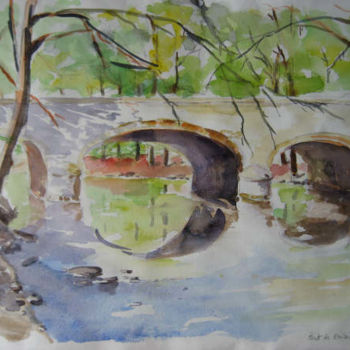 Pintura titulada "Pont sur la Lesse,…" por Jacqueline De Streel, Obra de arte original