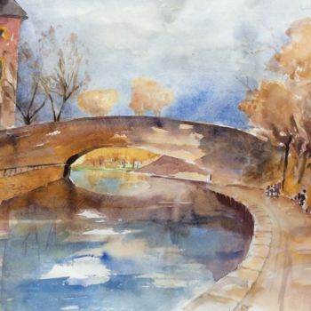 Ζωγραφική με τίτλο "Le Pont" από Jacqueline De Streel, Αυθεντικά έργα τέχνης
