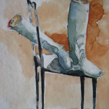 Malerei mit dem Titel "Chaise et Bottes" von Jacqueline De Streel, Original-Kunstwerk