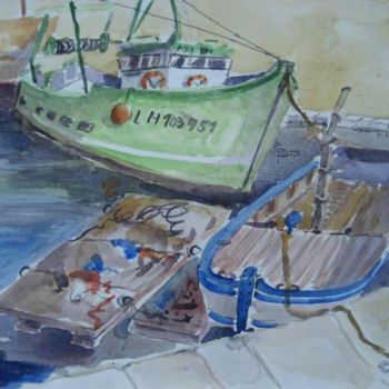 Peinture intitulée "Bateaux et pontons,…" par Jacqueline De Streel, Œuvre d'art originale