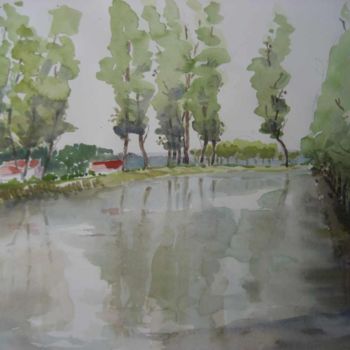 Malerei mit dem Titel "Canal à Sluis NL" von Jacqueline De Streel, Original-Kunstwerk