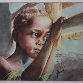 Peinture intitulée "Petite du sud Soudan" par Joël Bérard, Œuvre d'art originale, Aquarelle