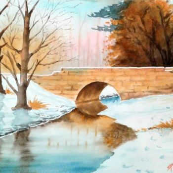 Painting titled "le pont sous la nei…" by Paco Cabrera, Original Artwork