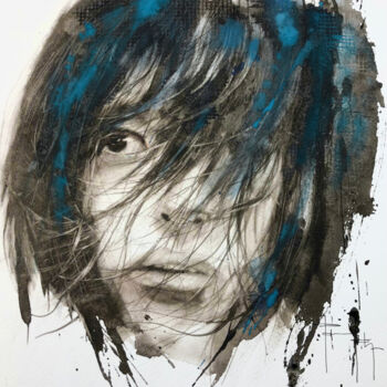 Malerei mit dem Titel "Regard noir bleu nu…" von Pascal Pihen, Original-Kunstwerk, Aquarell Auf Andere starre Platte montiert