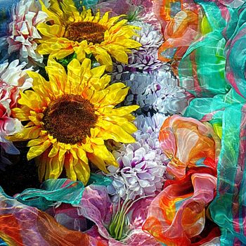 Photographie intitulée "foulards et fleurs.…" par Aquartistiq, Œuvre d'art originale, Photographie numérique