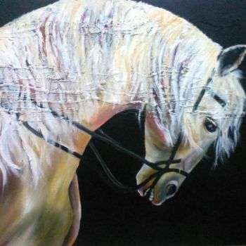 Painting titled "White Horse" by Eli Castañeda, Original Artwork, Acrylic
