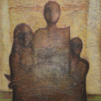 Painting titled ""Family"" by Ararat Aleksanyan, Original Artwork, Oil Mounted on Wood Stretcher frame