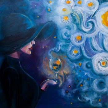 Painting titled "One sip of starry n…" by Beybuka, Original Artwork, Oil Mounted on Wood Panel