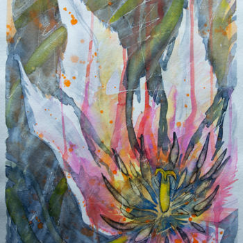 Pintura intitulada "Fading pink tulip-f…" por Beybuka, Obras de arte originais, Aquarela