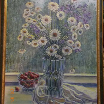 Peinture intitulée "Daizies and strawbe…" par Artyom Ukhov, Œuvre d'art originale, Huile