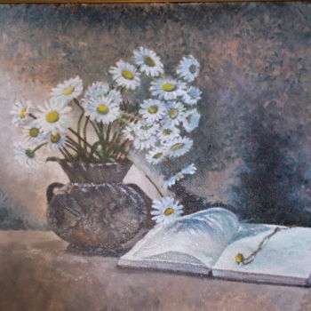 Malerei mit dem Titel "Daizies in the pot" von Artyom Ukhov, Original-Kunstwerk, Öl