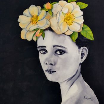 Painting titled "Shyness" by Bruna Arbizzani, Original Artwork, Watercolor Mounted on Wood Stretcher frame