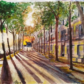Painting titled "automne-a-paris.jpg" by Claude Arcambal, Original Artwork, Watercolor