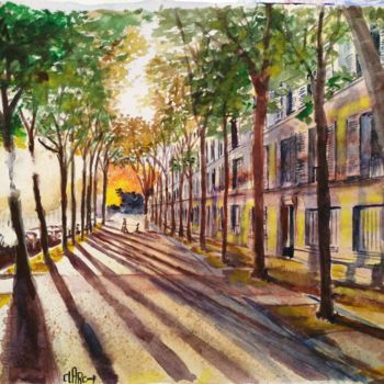 Pintura intitulada "automne-a-paris.jpg" por Claude Arcambal, Obras de arte originais, Aquarela