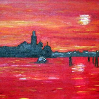 Malarstwo zatytułowany „Venise rouge” autorstwa Arc En Ciel De Marie, Oryginalna praca, Olej