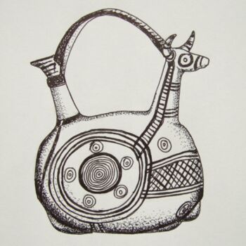 Drawing titled "pouring.jug.jpg" by Archaeological Illustration, Original Artwork