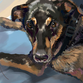 Digitale Kunst mit dem Titel "Dog sketch" von Irina Yazeva, Original-Kunstwerk, Digitale Malerei
