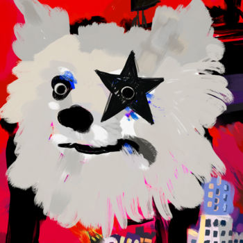 Digitale Kunst mit dem Titel "City Walking Dog" von Irina Yazeva, Original-Kunstwerk, Digitale Malerei