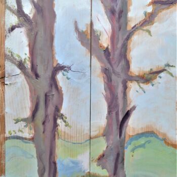 Painting titled "deux arbres" by Giulia Archer, Original Artwork, Oil