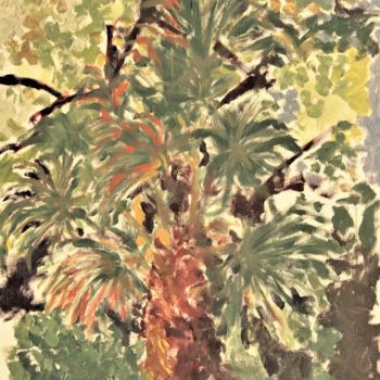 Pintura intitulada "le palmier heureux" por Giulia Archer, Obras de arte originais, Óleo Montado em Painel de madeira