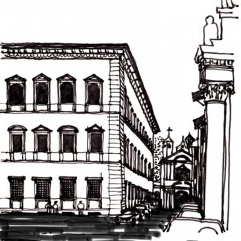 Drawing titled ""Palacio Farnese"" by José María Rubio Anaya, Original Artwork