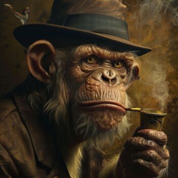 Arte digitale intitolato "Smoking monkey - Li…" da Archimede Art, Opera d'arte originale, Stampa digitale