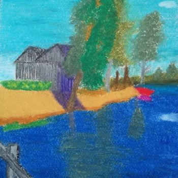Dessin intitulée "Shore of Lake. Sunn…" par Mark Nikki, Œuvre d'art originale, Pastel