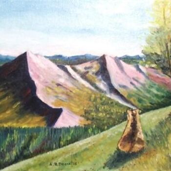 Painting titled "Bear in the mountai…" by A. R. Dosantos, Original Artwork, Oil