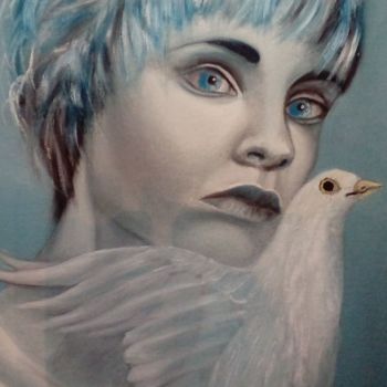 Painting titled "Blue bird" by Alix, Original Artwork, Oil