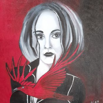 Ζωγραφική με τίτλο "The red raven" από Alix, Αυθεντικά έργα τέχνης, Λάδι