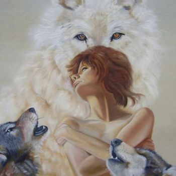 Peinture intitulée "Le loup blanc" par Alix, Œuvre d'art originale, Huile