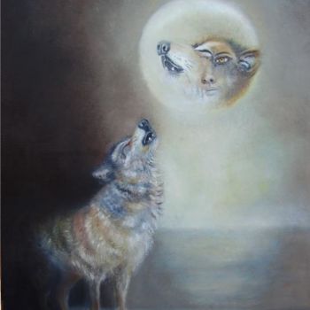 Peinture intitulée "MOONWOLF" par Alix, Œuvre d'art originale, Huile