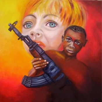 Schilderij getiteld "Enfants soldats" door Alix, Origineel Kunstwerk, Olie