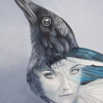 Peinture intitulée "Miss Magpie" par Alix, Œuvre d'art originale, Huile
