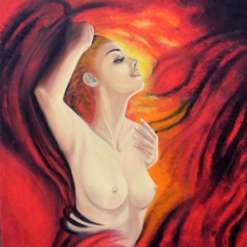 Malerei mit dem Titel "Fire angel" von Alix, Original-Kunstwerk, Öl