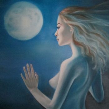 Painting titled "Dream Moon" by Alix, Original Artwork, Oil