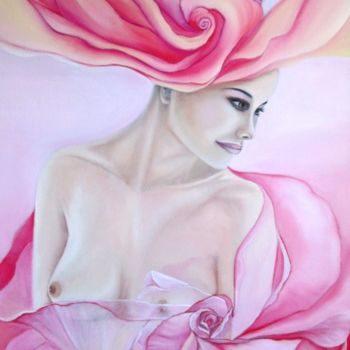 Peinture intitulée "au-coeur-de-la-rose…" par Alix, Œuvre d'art originale, Huile