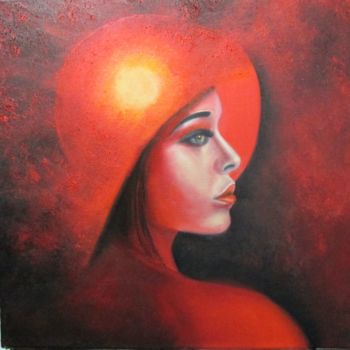Painting titled "Lune rouge" by Alix, Original Artwork, Oil