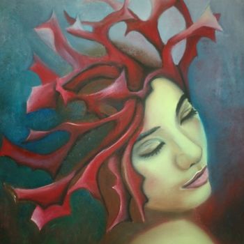 Peinture intitulée "L'algue rouge" par Alix, Œuvre d'art originale, Huile
