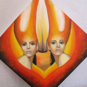 Malerei mit dem Titel "Flammes jumelles" von Alix, Original-Kunstwerk, Öl