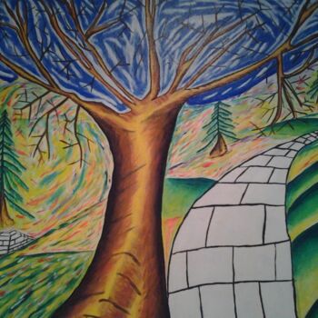 Painting titled "Albero solitario" by Arduino Rossi, Original Artwork, Acrylic Mounted on Cardboard
