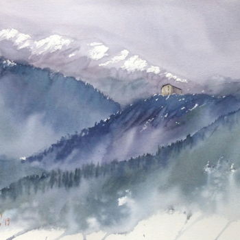 Schilderij getiteld "Watercolor Landscap…" door Anna Aredova, Origineel Kunstwerk, Aquarel