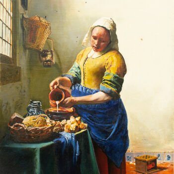 Painting titled "The milkmaid replica" by Arkadiusz Pluta, Original Artwork, Oil