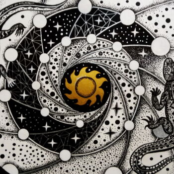 Drawing titled "Star Atlas" by Aresina, Original Artwork, Ink Mounted on Cardboard