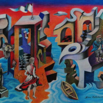 Рисунок под названием "Sunken City" - Aresina, Подлинное произведение искусства, Карандаш Установлен на картон