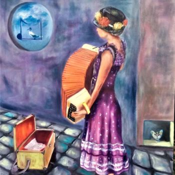 Peinture intitulée "accordéoniste" par Hocine Idri, Œuvre d'art originale, Huile