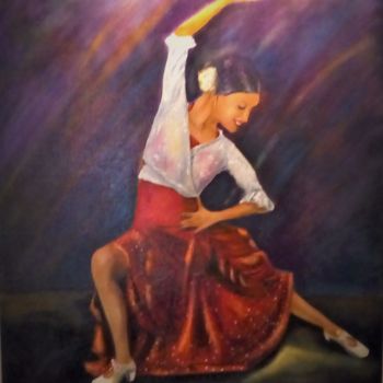 Peinture intitulée "danseuse flamenco" par Hocine Idri, Œuvre d'art originale, Huile
